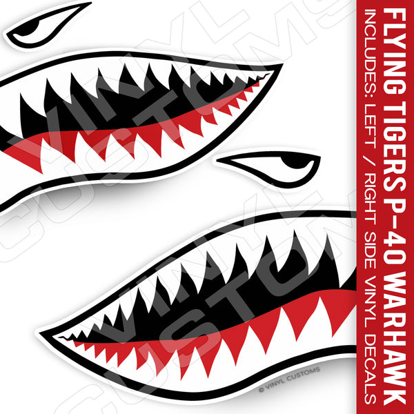Flying Tigers Shark Mouth Vinyl Decal Stickers (Version 2)
