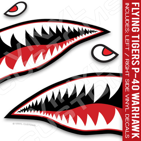 Flying Tigers Shark Mouth Vinyl Decal Stickers (Version 3)